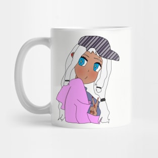 Brown Anime Girl Peace Sign Mug